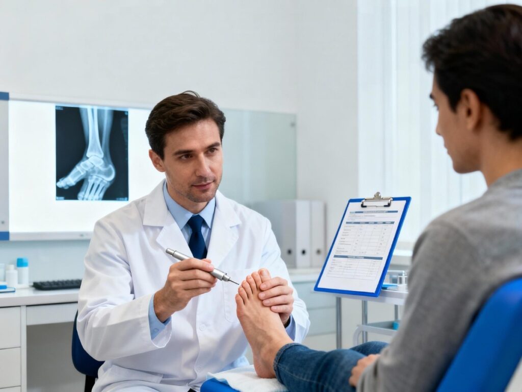 Doctor reviewing charts with a patient, showcasing foot specialist doctor Cypress care.
