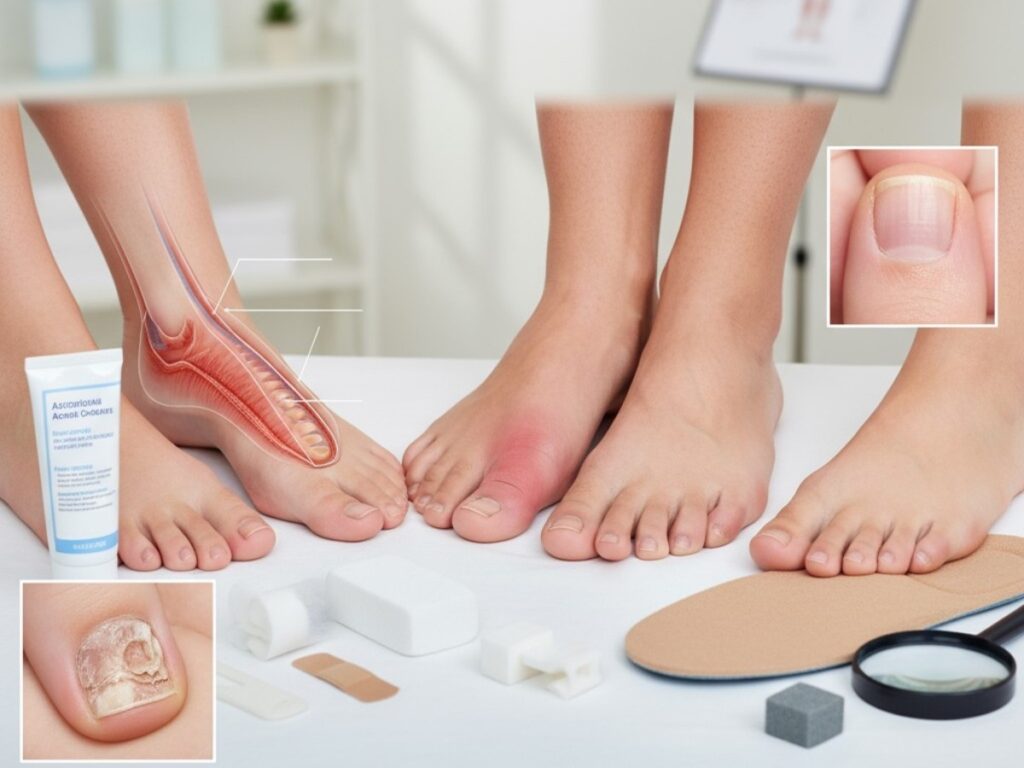 Person examining feet with another, showcasing podiatrist who take Friday Health Plan Cypress.