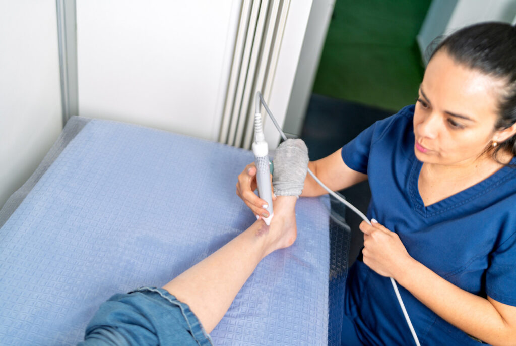 Diagnostic ultrasound exam of the foot performed by a professional foot and ankle doctor Cypress specialist.