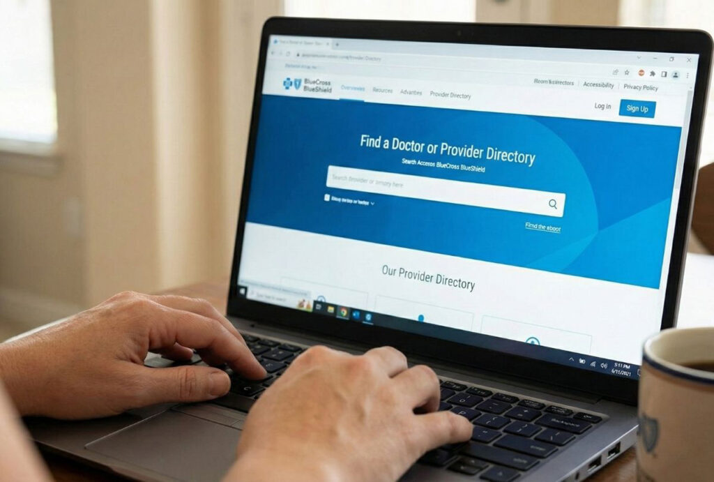 A person uses the BlueCross BlueShield online provider directory to find a Bluecross Blueshield podiatrist in their area.