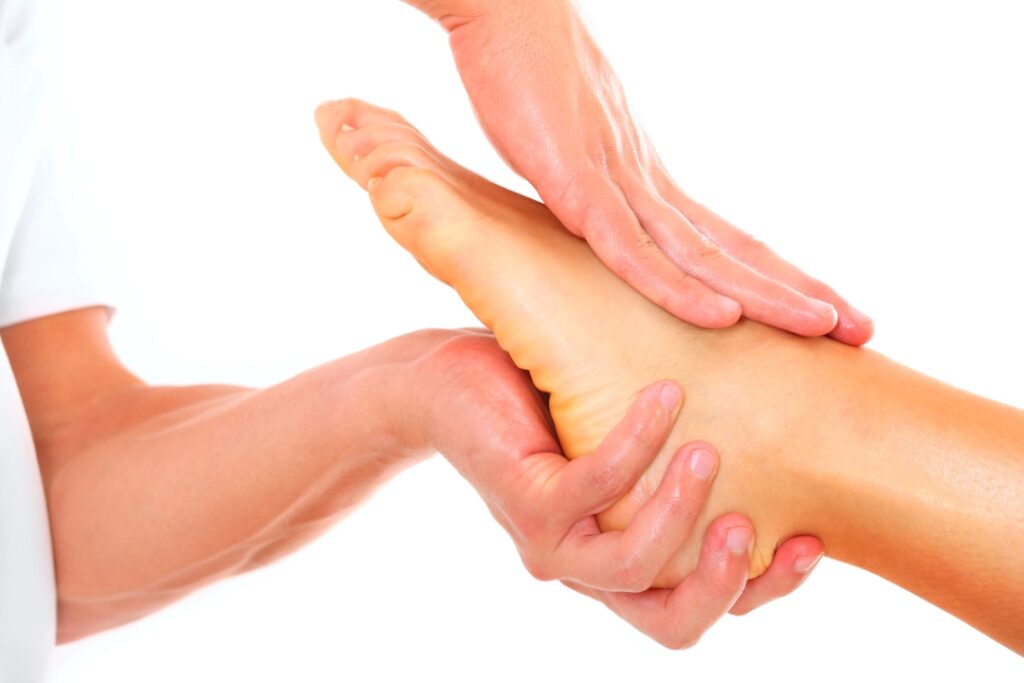 Specialized foot stretching at a clinic for plantar fasciitis treatment Cypress to improve mobility and recovery.
