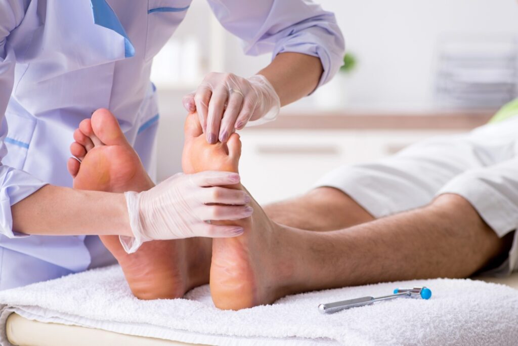 Patient receiving a comprehensive foot health checkup from the leading toe doctors Cypress podiatry clinic team.