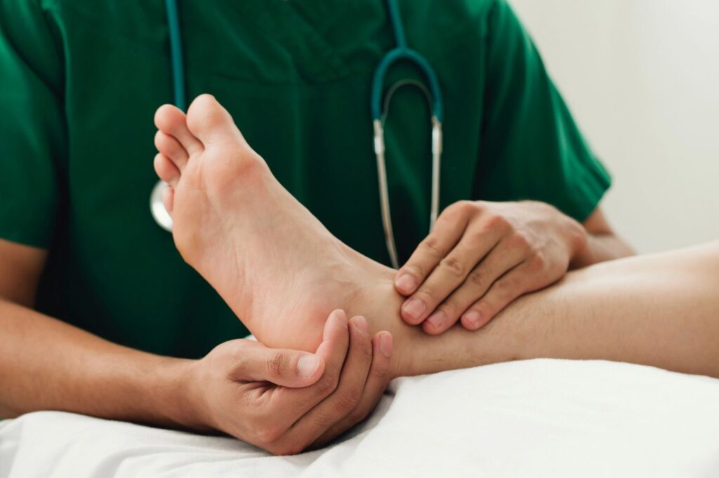 Bunion treatment doctors Cypress using a podoscope for gait analysis and pressure mapping to diagnose foot pain. 
