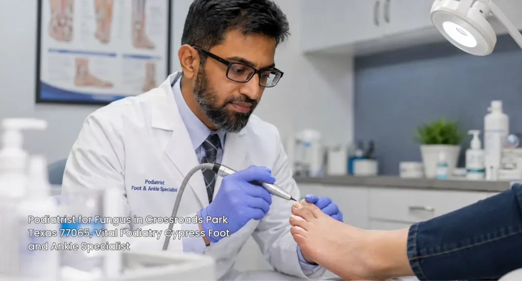 Skilled podiatrist for fungus in Cypress providing specialized clinical care for a patient's foot infection.